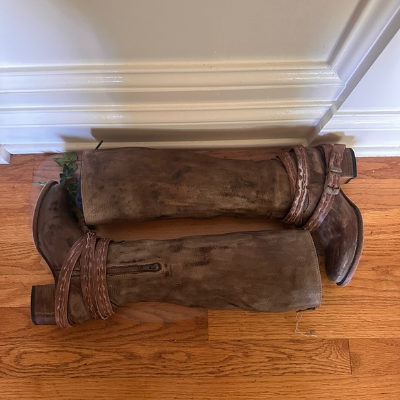 Brown Tall Leather Boots with Wrap Detail - Picture 6 of 8